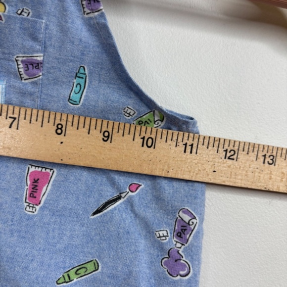 Vintage 90s Rare Carters Overalls Baby Girls 12M Artist Romper Paint Crayons - Picture 10 of 11